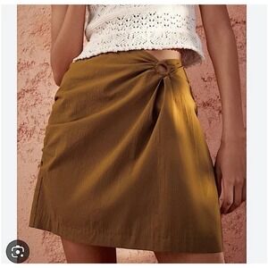 Zara Camel Side Cut Out Mini Skirt  Cotton Blend Size M Retro Neutral